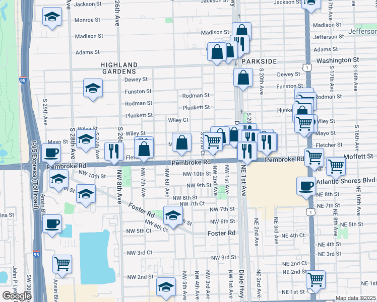 map of restaurants, bars, coffee shops, grocery stores, and more near 2247 Mayo Street in Hollywood
