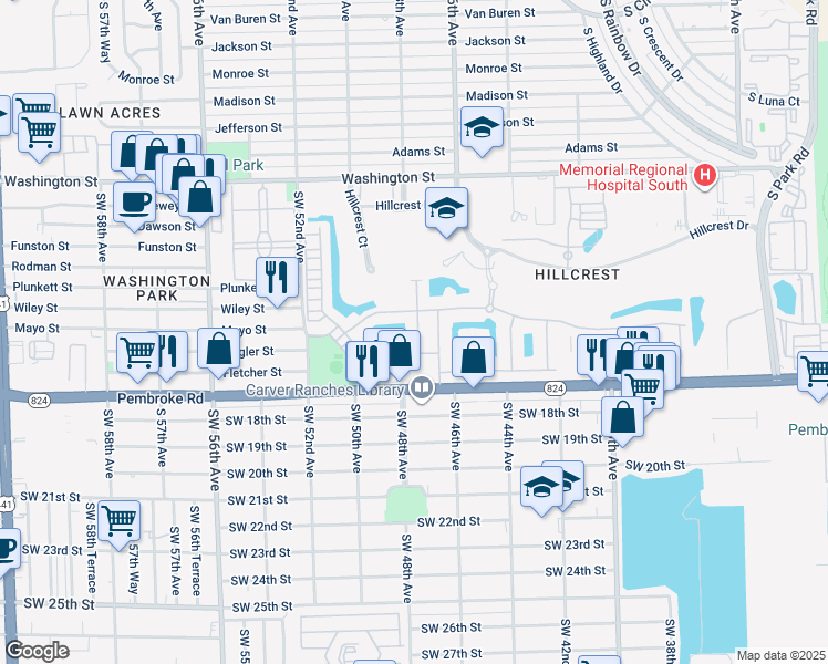 map of restaurants, bars, coffee shops, grocery stores, and more near 1436 Silk Oak Drive in Hollywood