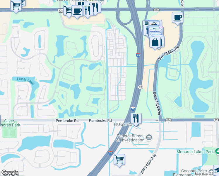map of restaurants, bars, coffee shops, grocery stores, and more near 14900 Bel Aire Drive in Pembroke Pines