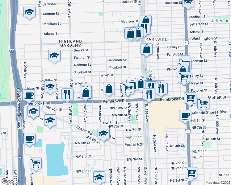 map of restaurants, bars, coffee shops, grocery stores, and more near 2247 Mayo Street in Hollywood