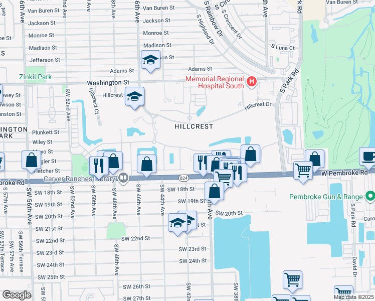 map of restaurants, bars, coffee shops, grocery stores, and more near 4206 Greenway Drive in Hollywood
