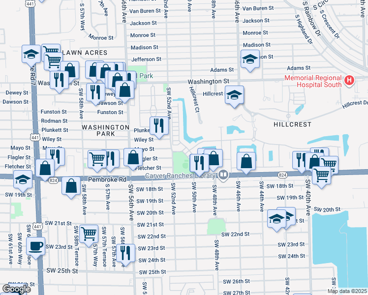map of restaurants, bars, coffee shops, grocery stores, and more near 5195 Eucalyptus Drive in Hollywood