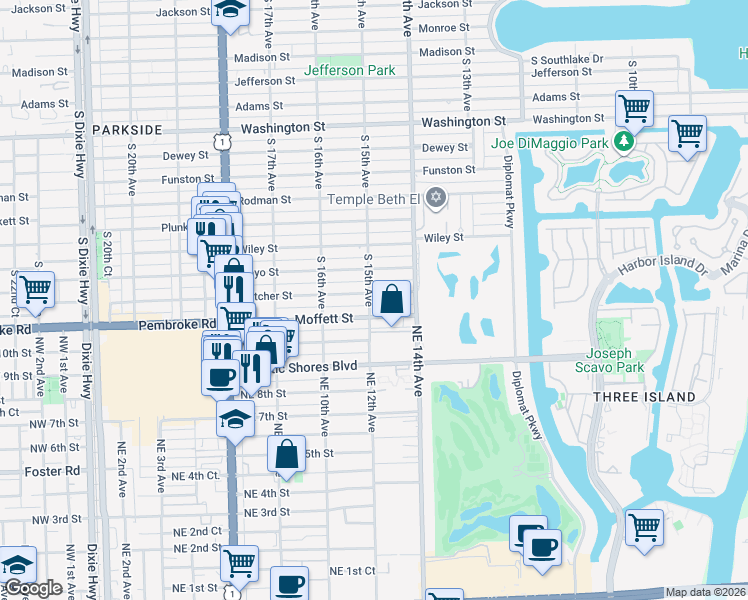 map of restaurants, bars, coffee shops, grocery stores, and more near 1438 Fletcher Street in Hollywood