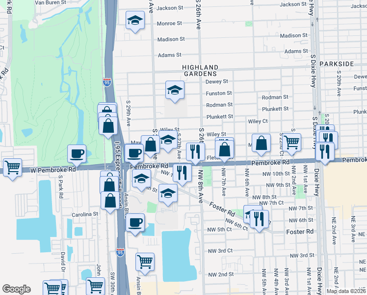 map of restaurants, bars, coffee shops, grocery stores, and more near 2640 Mayo Street in Hollywood