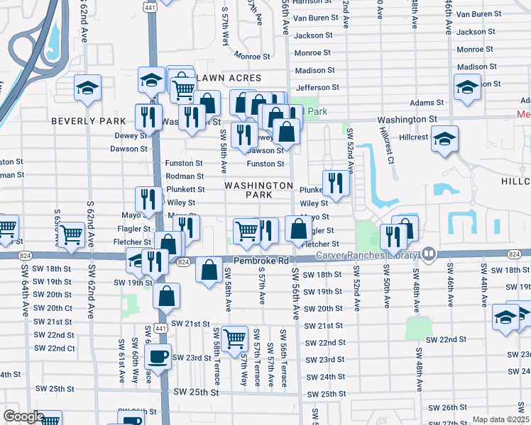 map of restaurants, bars, coffee shops, grocery stores, and more near 5648 Wiley Street in Hollywood