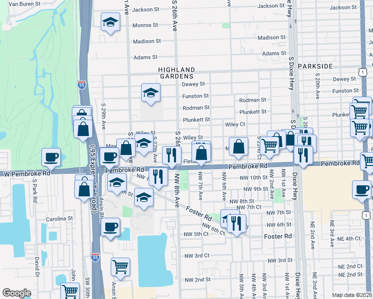 map of restaurants, bars, coffee shops, grocery stores, and more near 2552 Mayo Street in Hollywood