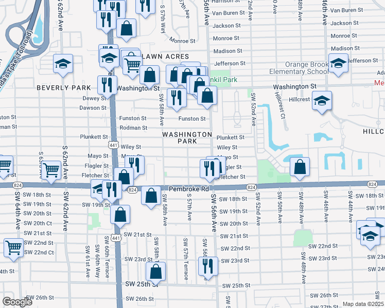 map of restaurants, bars, coffee shops, grocery stores, and more near 5648 Wiley Street in Hollywood