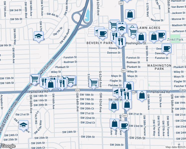 map of restaurants, bars, coffee shops, grocery stores, and more near 6230 Wiley Street in Hollywood