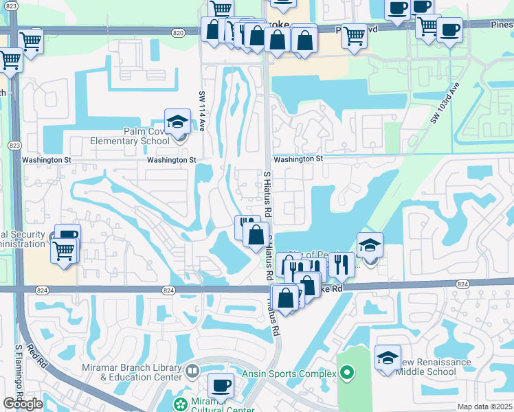 map of restaurants, bars, coffee shops, grocery stores, and more near 11230 Southwest 11 Street in Pembroke Pines