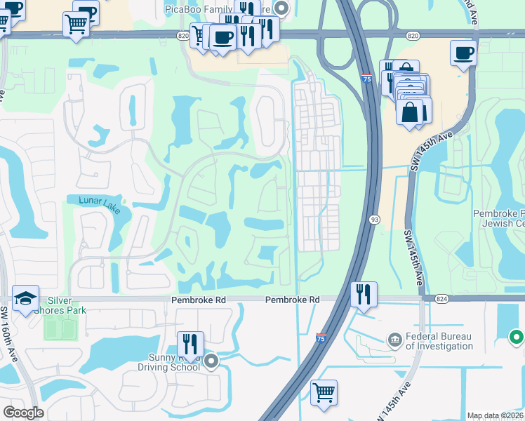 map of restaurants, bars, coffee shops, grocery stores, and more near 14971 Bel Aire Drive in Pembroke Pines