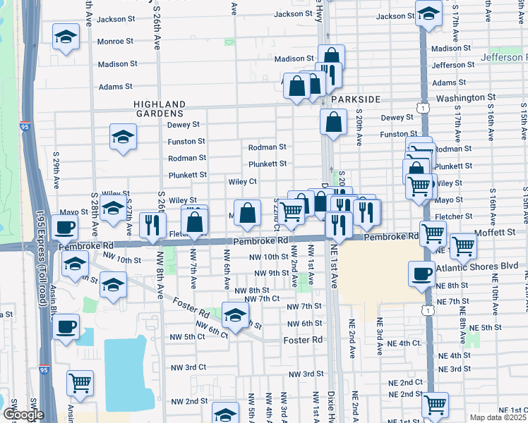 map of restaurants, bars, coffee shops, grocery stores, and more near 2247 Mayo Street in Hollywood