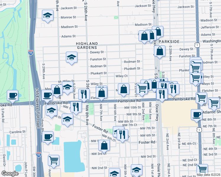 map of restaurants, bars, coffee shops, grocery stores, and more near 2443 Mayo St in Hollywood