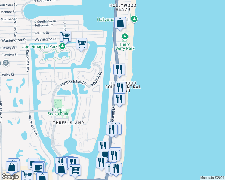 map of restaurants, bars, coffee shops, grocery stores, and more near in Hollywood