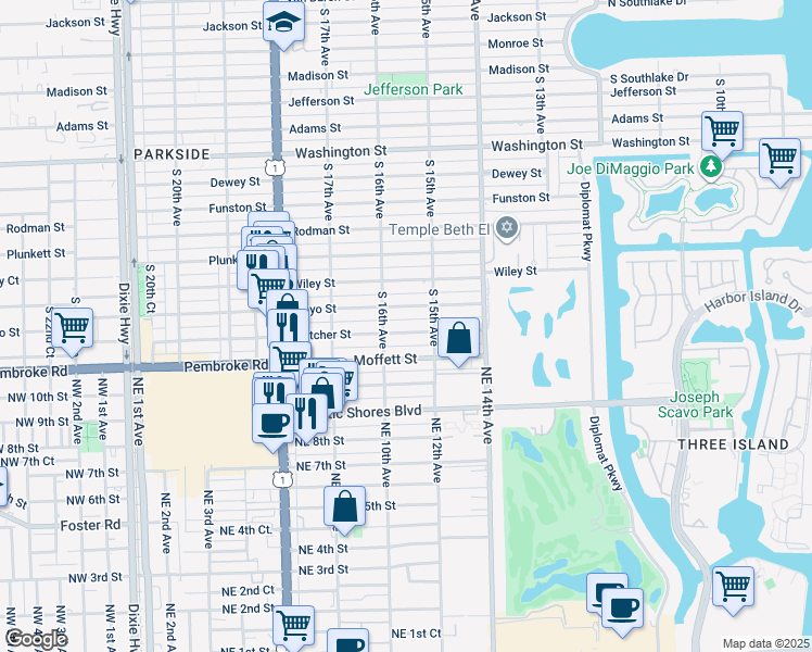 map of restaurants, bars, coffee shops, grocery stores, and more near 1527 Fletcher Street in Hollywood