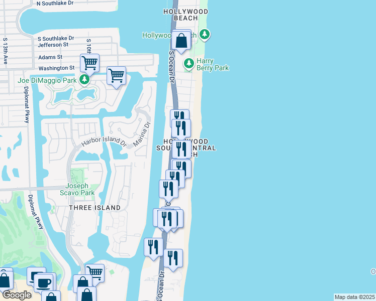 map of restaurants, bars, coffee shops, grocery stores, and more near 301 Magnolia Terrace in Hollywood