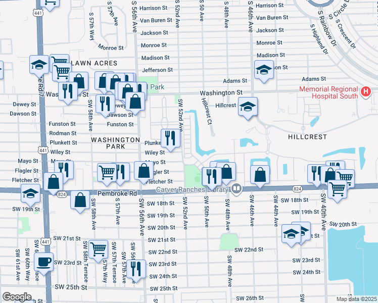 map of restaurants, bars, coffee shops, grocery stores, and more near 5195 Eucalyptus Drive in Hollywood