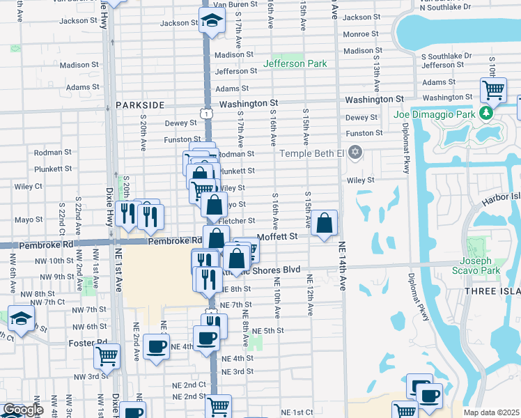 map of restaurants, bars, coffee shops, grocery stores, and more near 1611 Fletcher Street in Hollywood