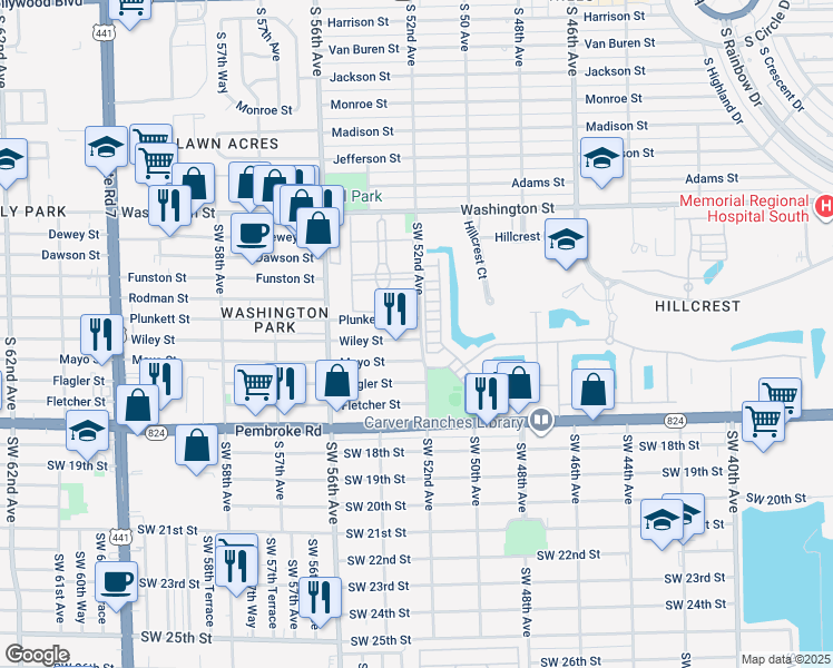 map of restaurants, bars, coffee shops, grocery stores, and more near 5214 Wiley Street in Hollywood