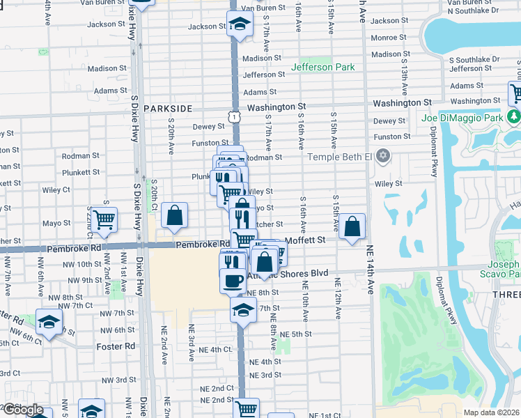 map of restaurants, bars, coffee shops, grocery stores, and more near 1733 Fletcher Street in Hollywood