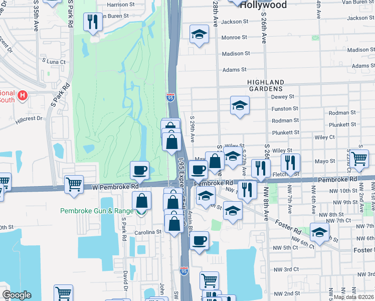 map of restaurants, bars, coffee shops, grocery stores, and more near 2921 Mayo Street in Hollywood