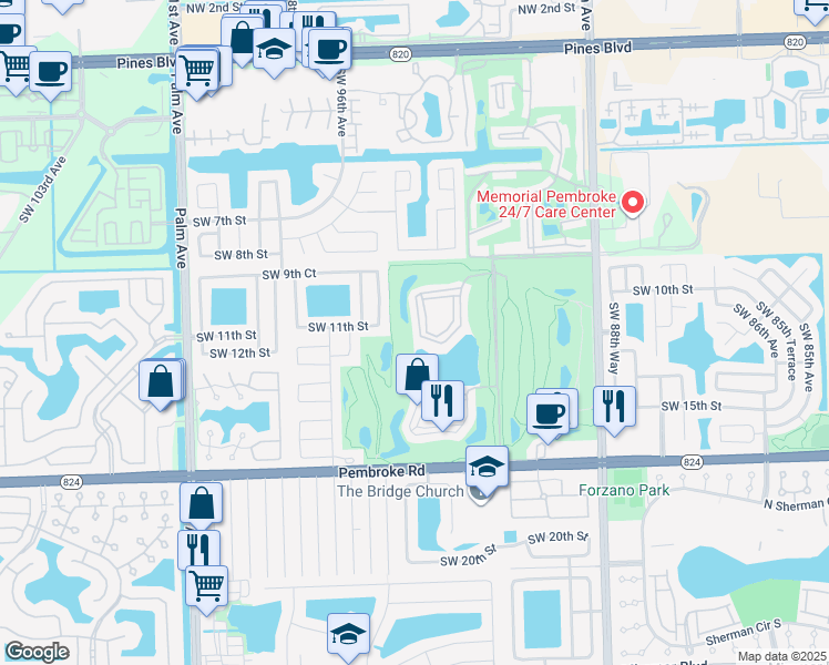 map of restaurants, bars, coffee shops, grocery stores, and more near 9300-9798 North Hollybrook Lake Drive in Pembroke Pines