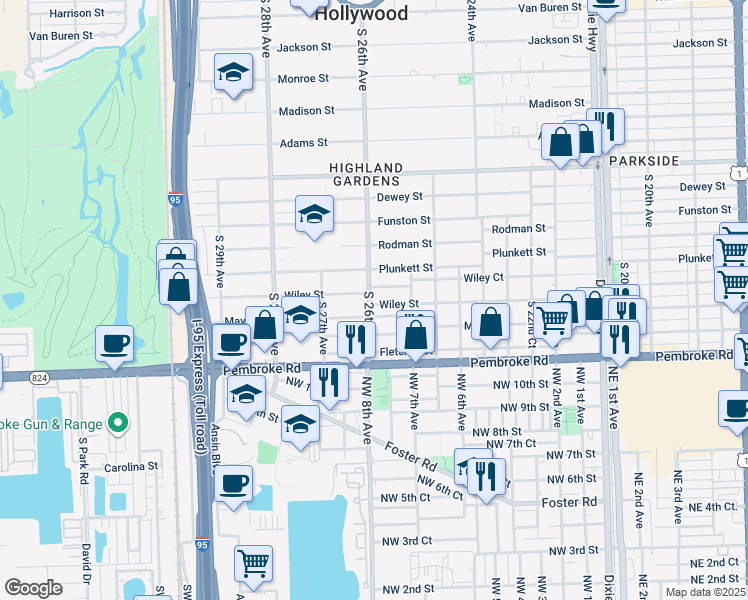 map of restaurants, bars, coffee shops, grocery stores, and more near 2545 Wiley Court in Hollywood