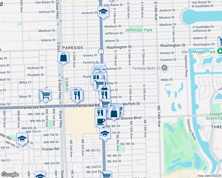 map of restaurants, bars, coffee shops, grocery stores, and more near 1742 Wiley Street in Hollywood