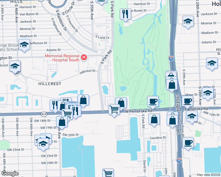 map of restaurants, bars, coffee shops, grocery stores, and more near 160 Golf Street in Hollywood