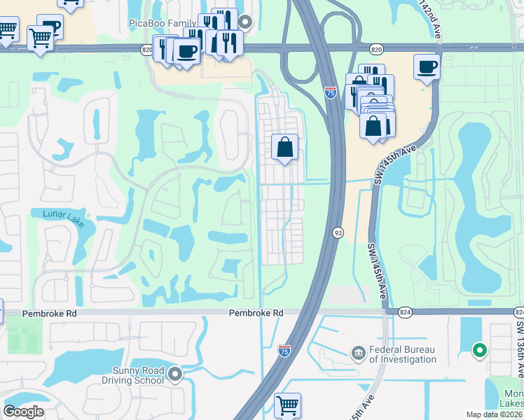 map of restaurants, bars, coffee shops, grocery stores, and more near 1081 Bel Aire Drive East in Pembroke Pines