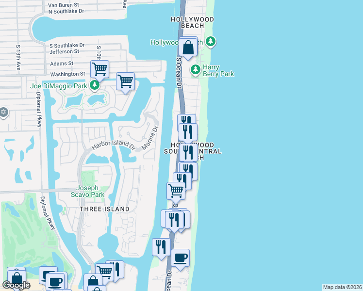 map of restaurants, bars, coffee shops, grocery stores, and more near in Hollywood