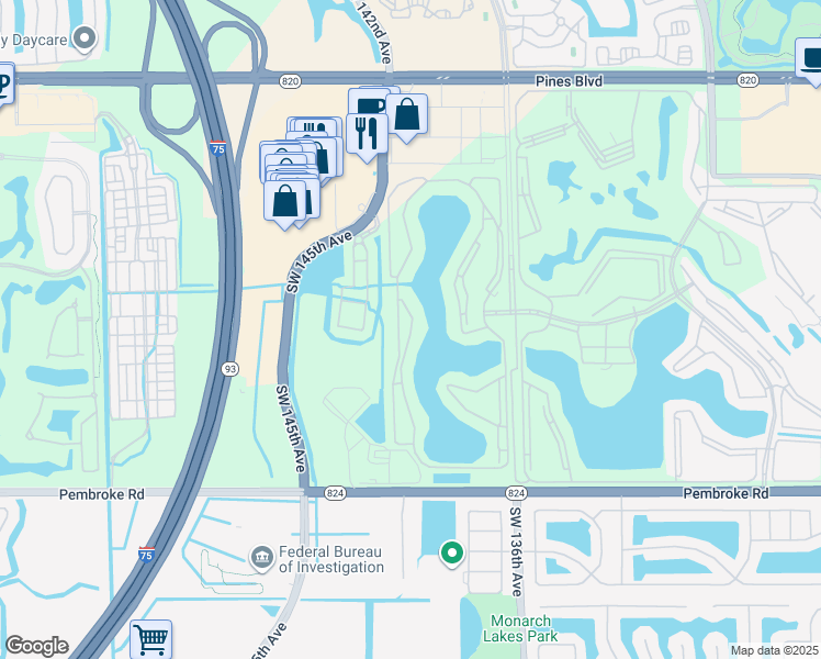 map of restaurants, bars, coffee shops, grocery stores, and more near 800 Southwest 142nd Avenue in Pembroke Pines