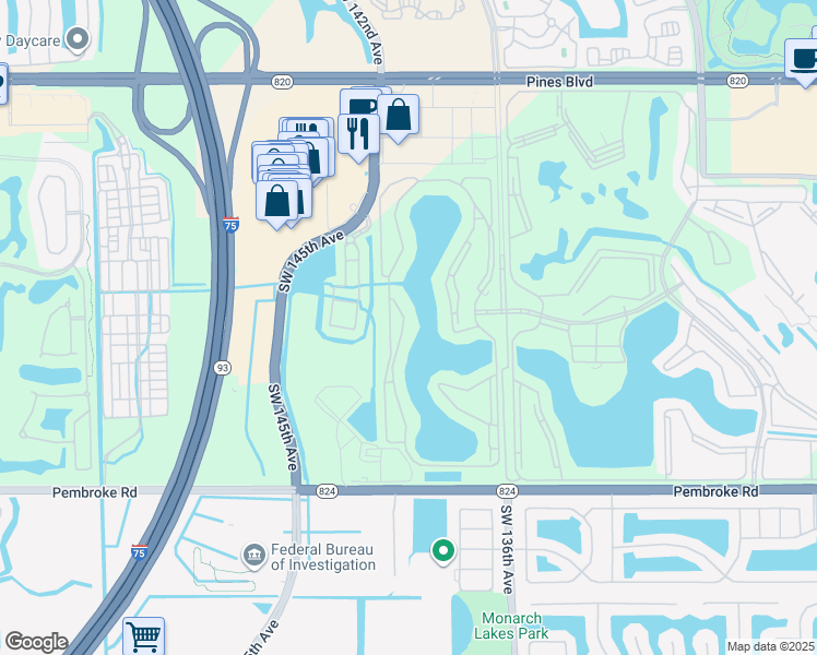 map of restaurants, bars, coffee shops, grocery stores, and more near 800 Southwest 142nd Avenue in Pembroke Pines
