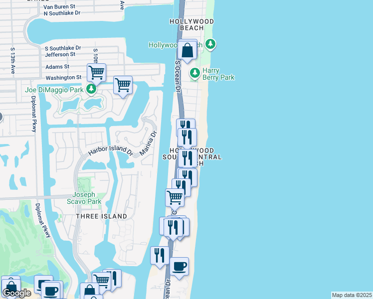 map of restaurants, bars, coffee shops, grocery stores, and more near in Hollywood