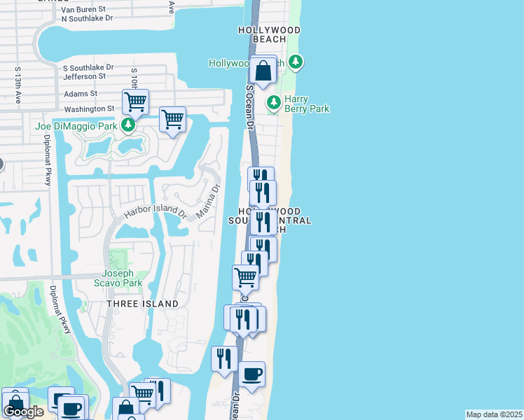 map of restaurants, bars, coffee shops, grocery stores, and more near in Hollywood