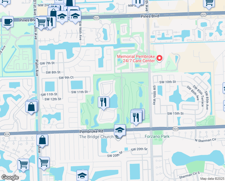 map of restaurants, bars, coffee shops, grocery stores, and more near 9300-9798 North Hollybrook Lake Drive in Pembroke Pines