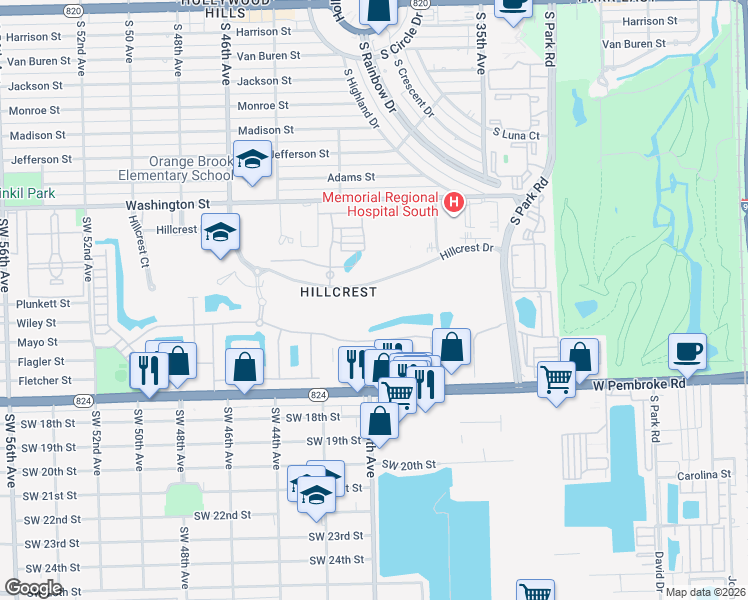 map of restaurants, bars, coffee shops, grocery stores, and more near 3800 Hillcrest Drive in Hollywood