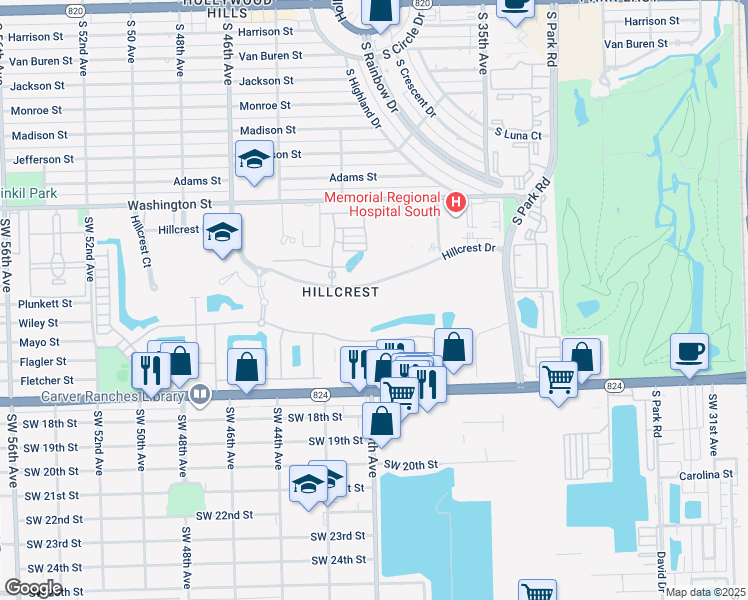 map of restaurants, bars, coffee shops, grocery stores, and more near 4330 Hillcrest Drive in Hollywood