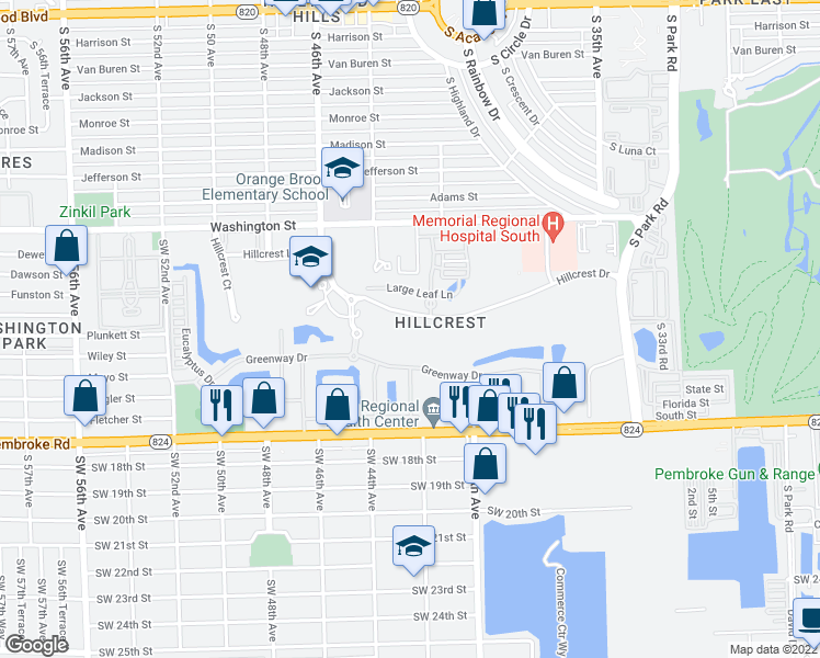 map of restaurants, bars, coffee shops, grocery stores, and more near 4350 Hillcrest Drive in Hollywood