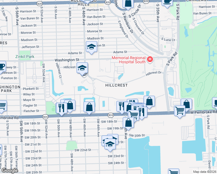 map of restaurants, bars, coffee shops, grocery stores, and more near 4350 Hillcrest Drive in Hollywood