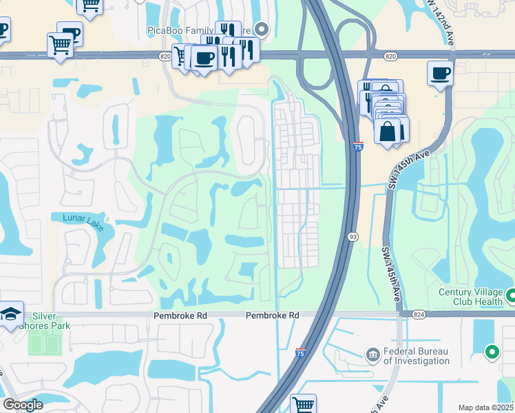map of restaurants, bars, coffee shops, grocery stores, and more near 14900 Bel Aire Drive in Pembroke Pines
