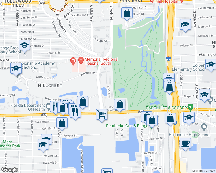 map of restaurants, bars, coffee shops, grocery stores, and more near 160 Golf Street in Hollywood