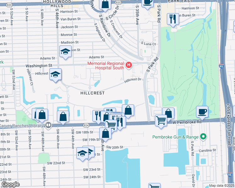 map of restaurants, bars, coffee shops, grocery stores, and more near 3800 Hillcrest Drive in Hollywood