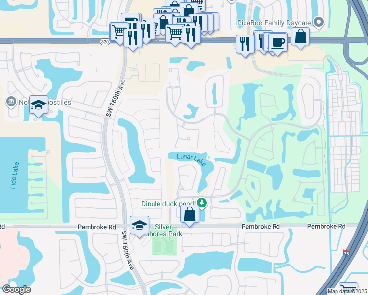 map of restaurants, bars, coffee shops, grocery stores, and more near 15859 Southwest 12th Street in Pembroke Pines