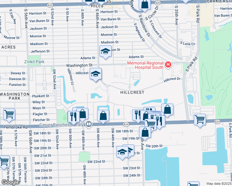 map of restaurants, bars, coffee shops, grocery stores, and more near 4400 Hillcrest Drive in Hollywood