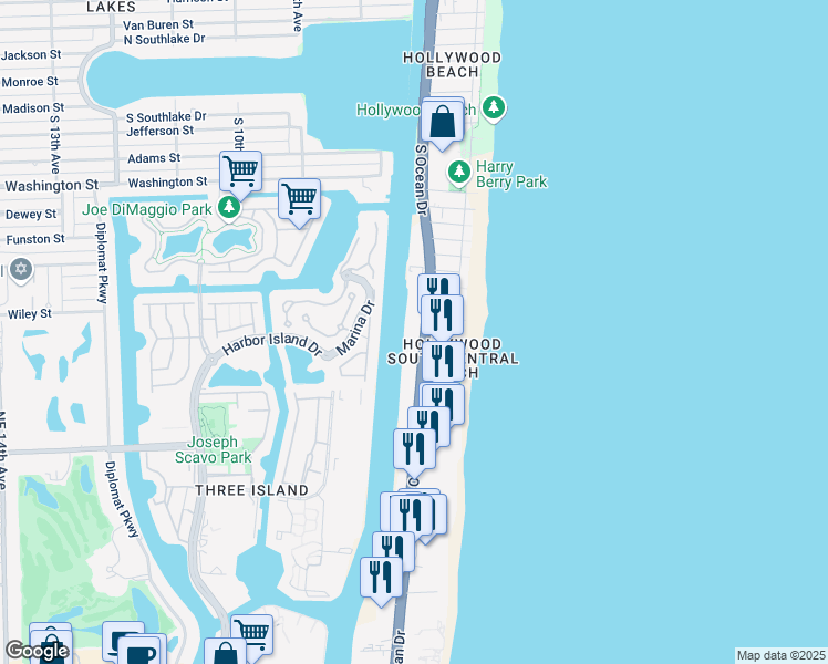 map of restaurants, bars, coffee shops, grocery stores, and more near in Hollywood