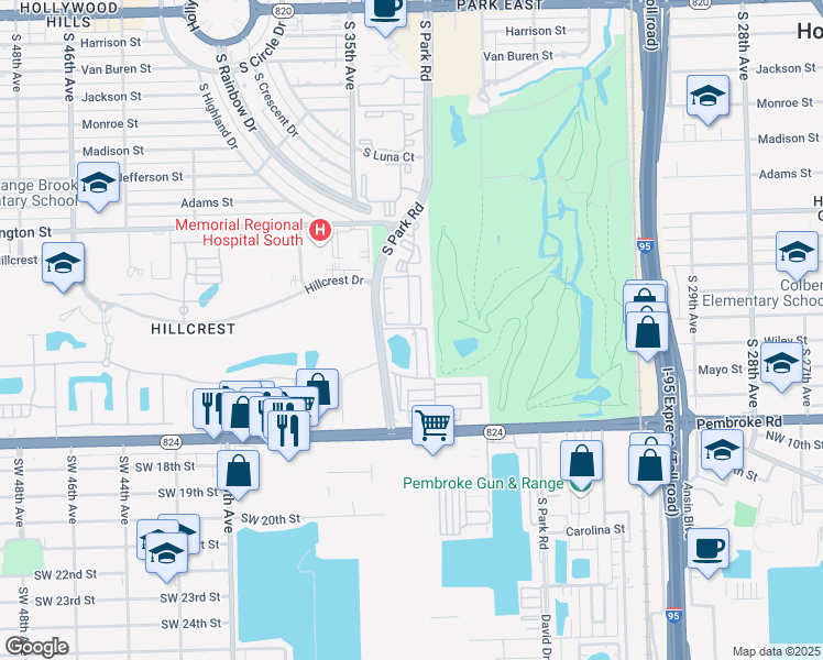 map of restaurants, bars, coffee shops, grocery stores, and more near 160 Golf Street in Hollywood