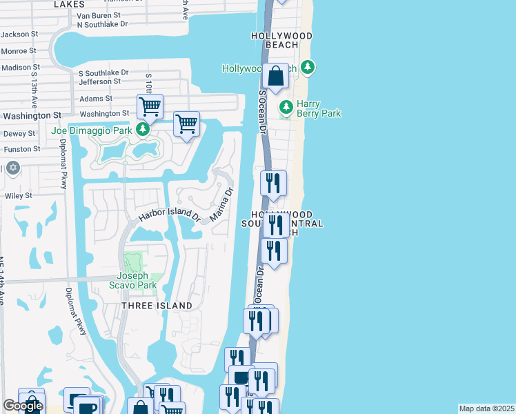 map of restaurants, bars, coffee shops, grocery stores, and more near in Hollywood