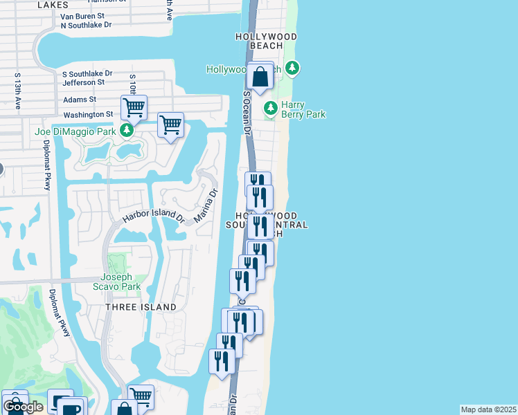 map of restaurants, bars, coffee shops, grocery stores, and more near in Hollywood