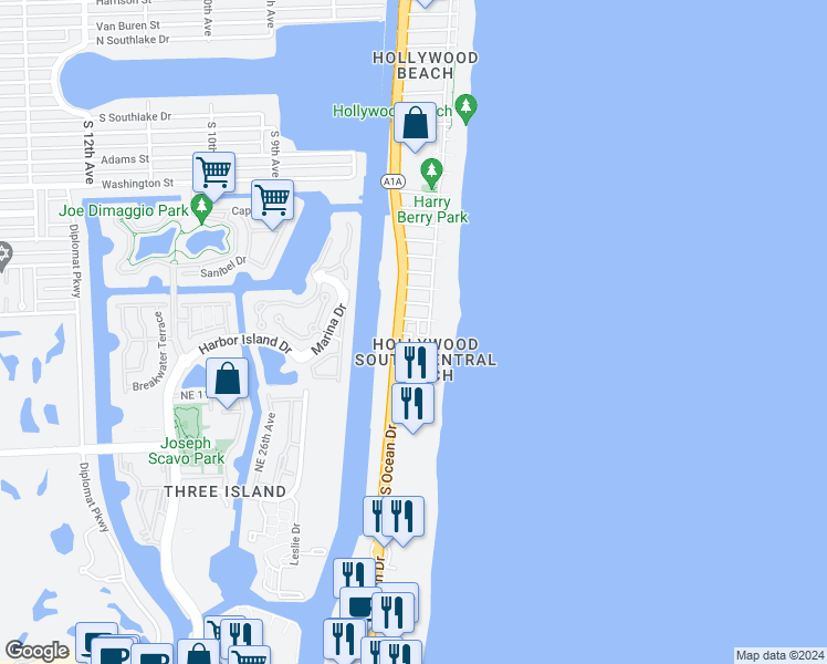 map of restaurants, bars, coffee shops, grocery stores, and more near in Hollywood