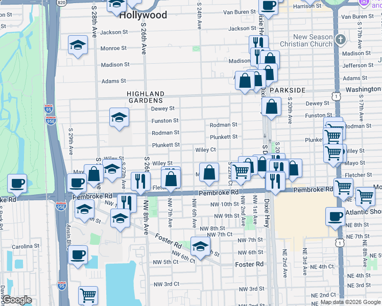 map of restaurants, bars, coffee shops, grocery stores, and more near 2442 Wiley Court in Hollywood